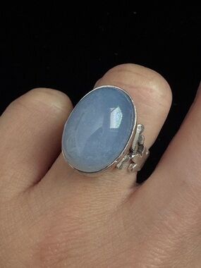 Cabochon Cut 925  Sign Sterling Silver Ring with blue stone